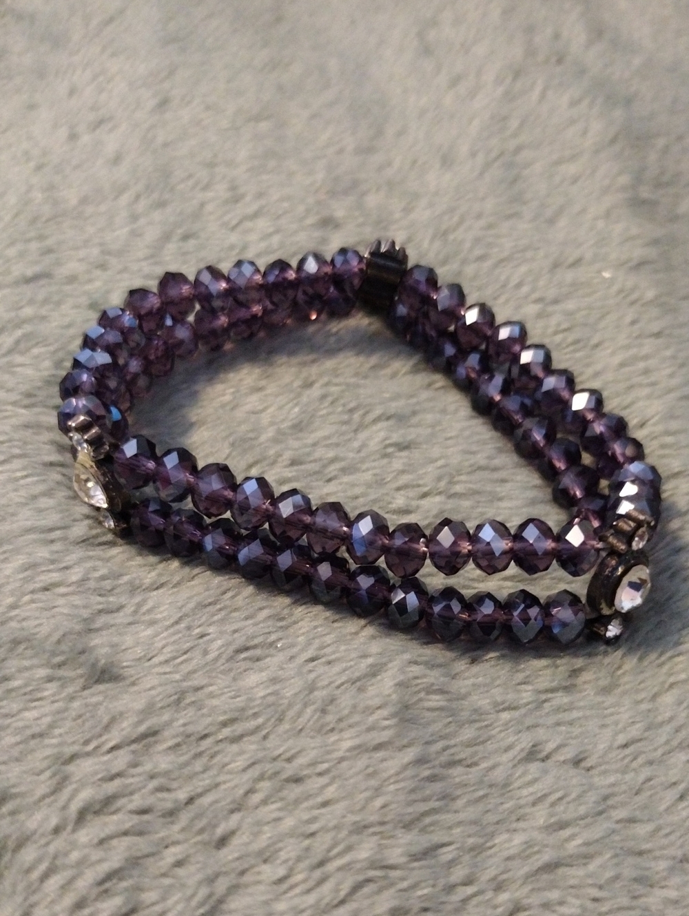 Purple Beaded Stretch Bracelet with Crystal Accents